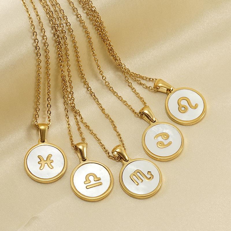2026 Fashion Twelve Constellation Necklace Women's Simple Round Gold Constellation Necklace Pendant
