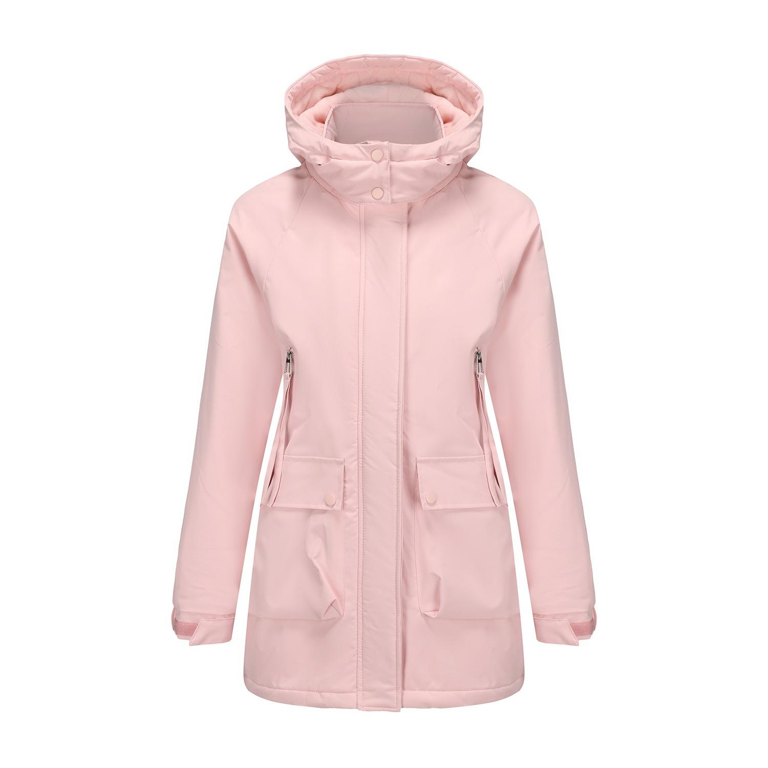 

Съемная шляпа-пирожок Преодоление плюшевая куртка Штурмовик куртка Водонепроницаемая женская осенне-зимняя хлопковая куртка S розовый