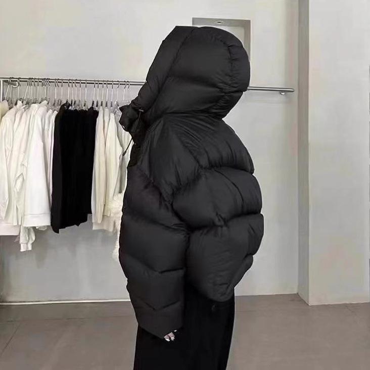 Premium white duck down hooded down jacket women's short winter fashion sweet loose small bread jacket