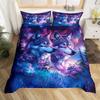 Wolf Duvet Cover Twin King Size, Roaring Wolves Wildlife Bedding Set Aurora Animals Galaxy Print Comforter Cover for Kids Boys