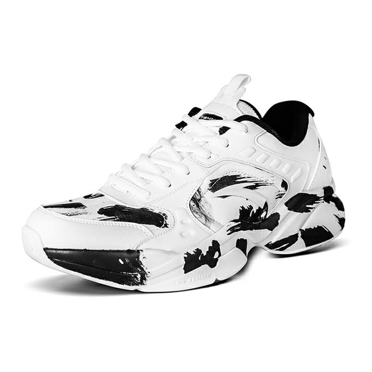 Anta Ink Wash Cushioning Slip Resistant Abrasion Resistant Breathable Low Top Running Shoes Men's White Black 112047760-4
