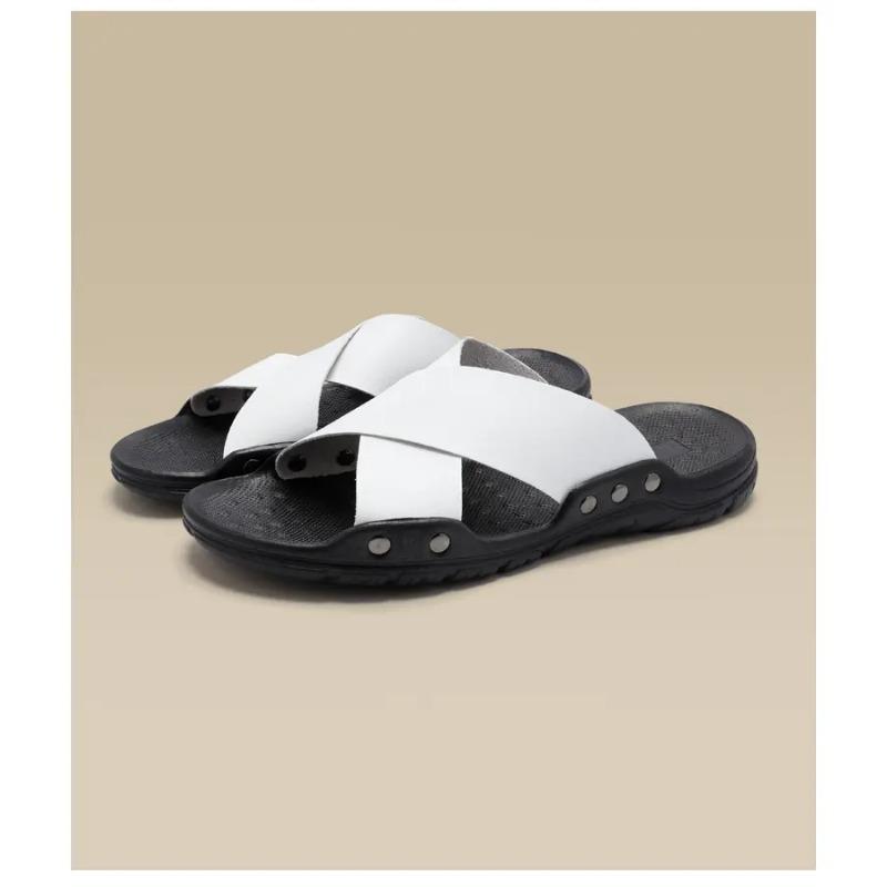 Pánské kožené nazouvací sandály s křížovým páskem Protiskluzové neformální pantofle