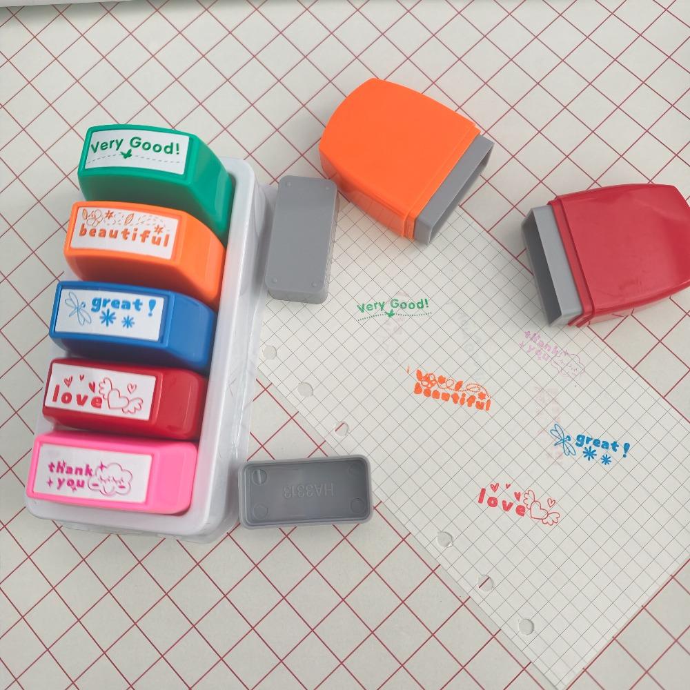 Fromthenon Teacher Motivational Praise Stamps 5pcs Cute Self-Inking Stamps Set Planner Journal School Office Stationery Supplies