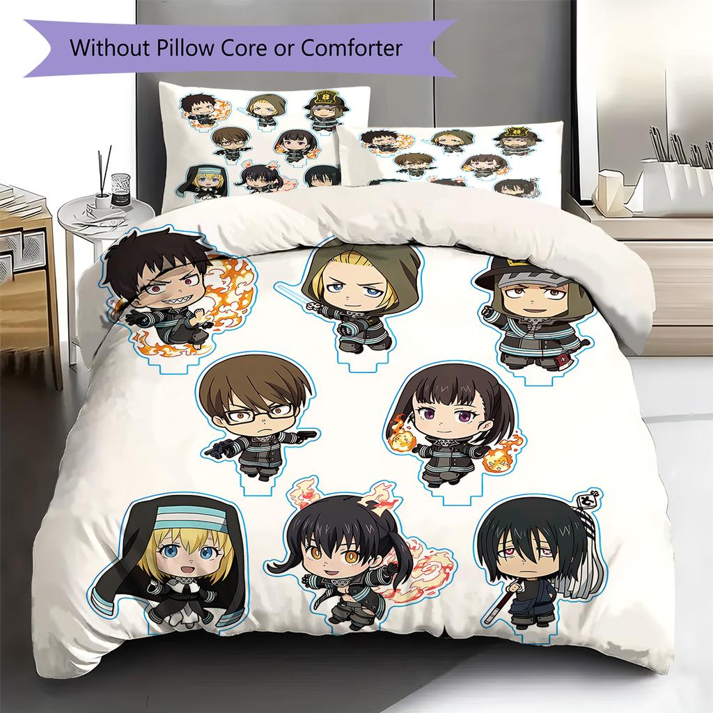 Fire Force Pattern Bedding,Quilt Set Quilt Cover Pillowcase Home Birthday Gift (1 * duvet cover + 2 * pillowcase, without core)