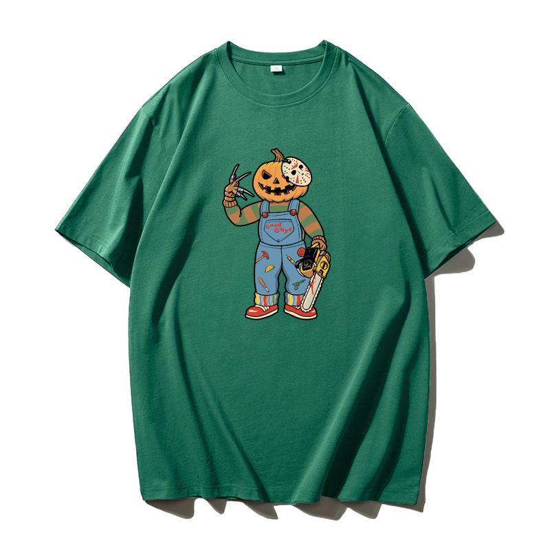 Halloween Retro T-shirt Men American Fashion Brand Loose Cotton Heavy Short-sleeved Round Neck Base Shirt