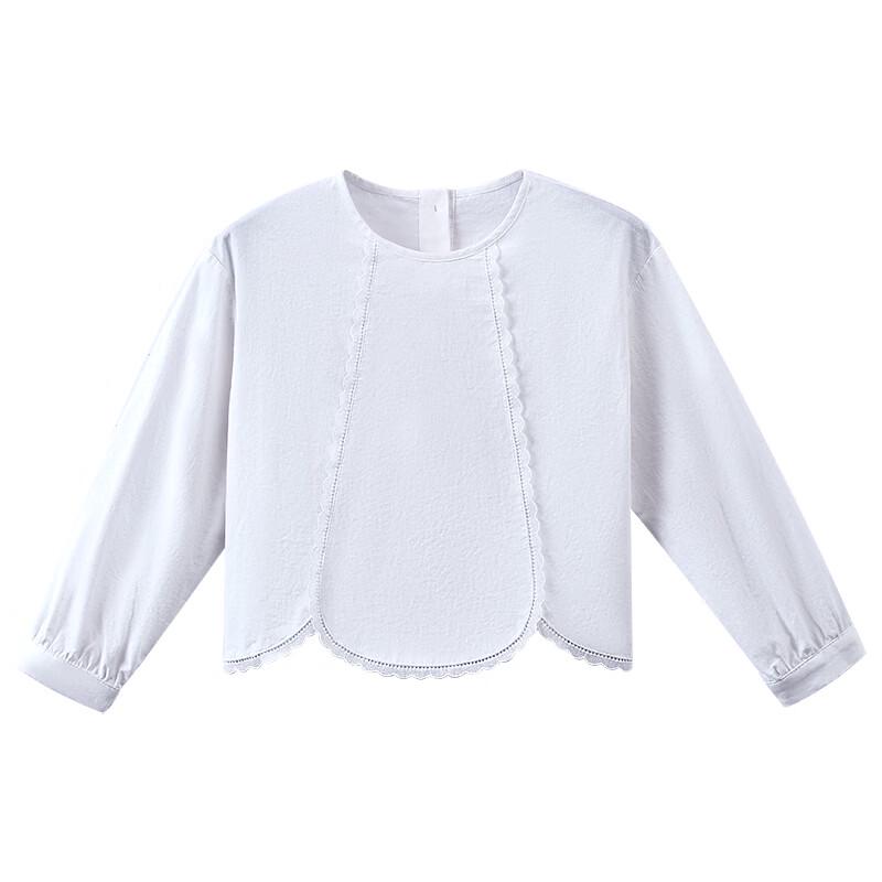 Hacikis Girls  Sweet Long Sleeve Cotton White Blouse 120