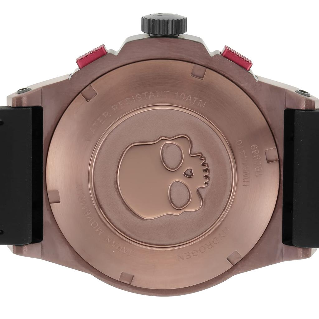 HYDROGEN OTTO CHRONO SKULL Men's Watch, 44mm, Black Dial, Stainless Steel, Rubber Strap, Quartz Movement, Water Resistant To 10 ATM, Fashion Apparel