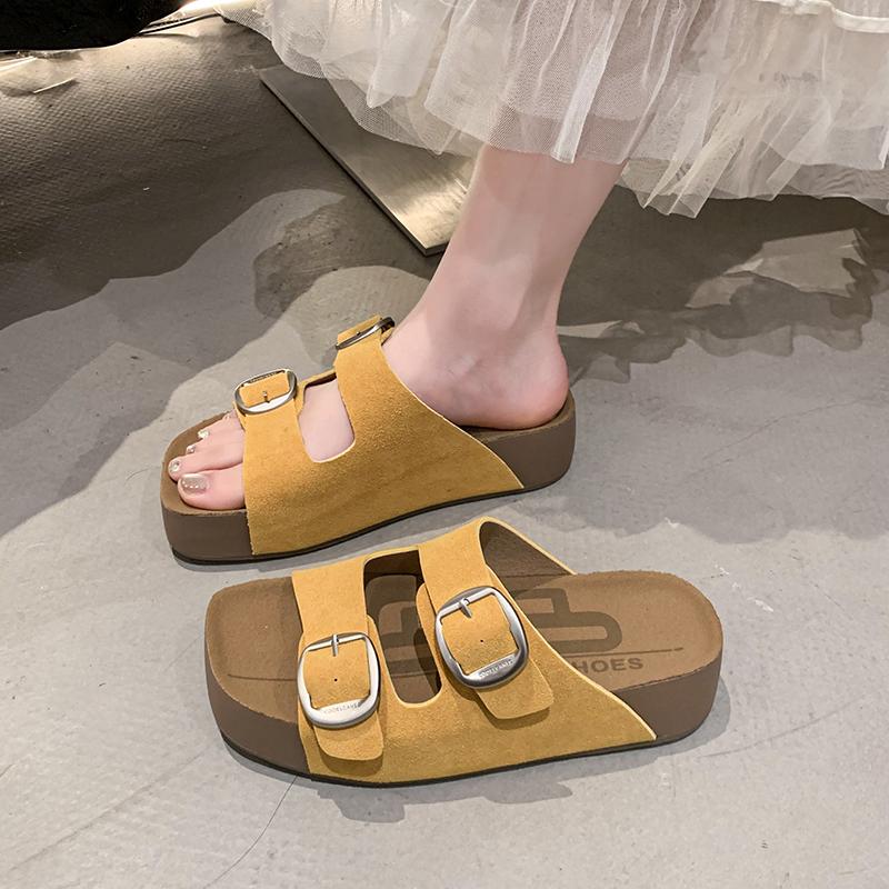 New Birken Leather Cork Slippers For Women And Men Fashion Summer Ladies All-Match Sandals Shoes soft-Soled Casusal Sandals