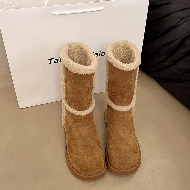 British snow boots women's 2025 autumn and winter new thick-soled versatile velvet thickened short boots medium boots