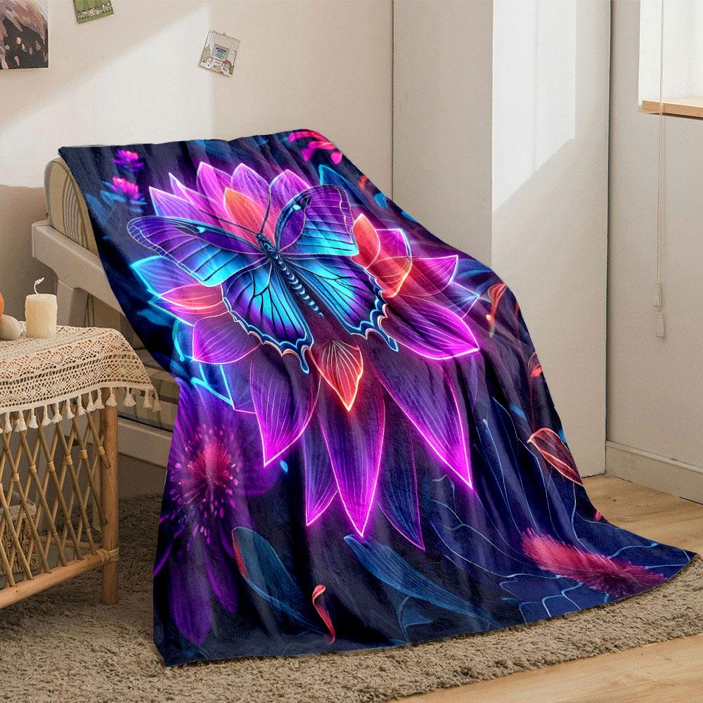 Neon Butterfly on Flower print blanket soft and cozy perfect for the living room bed sofa or a nap,gift