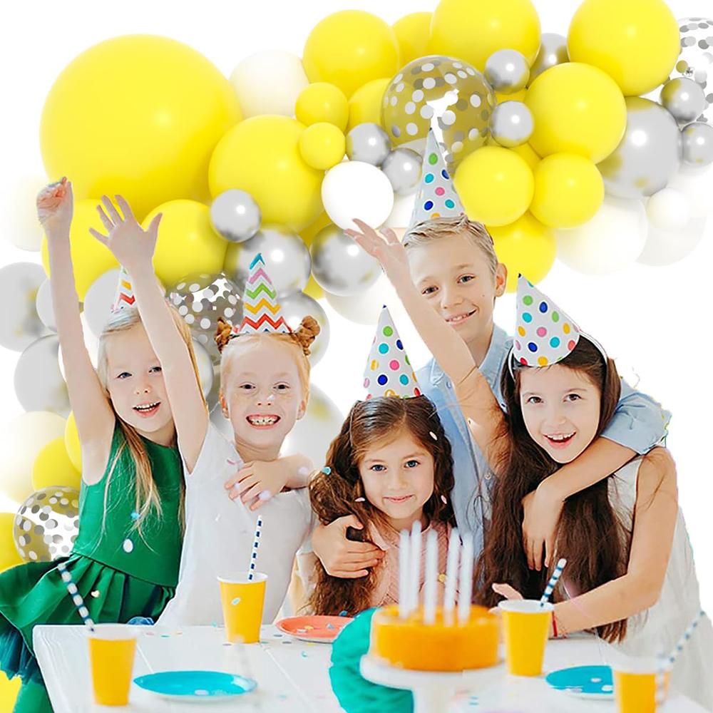 Yellow White Theme Balloons Arch Kit Metal Silver Confetti Balloon Garland Birthday Party Wedding Baby Shower Home Party Decor