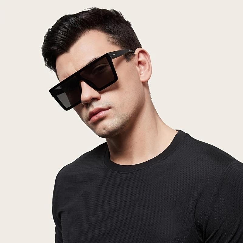 Men Retro Flat Top Fashion Square Sunglasses - Fashion One-piece Eyewear Perfect for Beach, Travel & Outdoor Adventures | Durable PC Frame & Lens