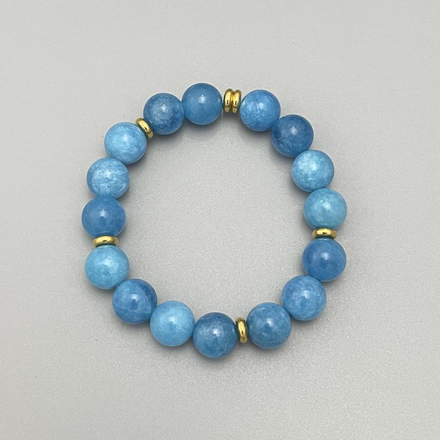 Summer Beach Jewelry Dainty Layering Choker Chunky Gemstone Genuine Aquamarine Beaded Necklace with Gold Toggle Clasp