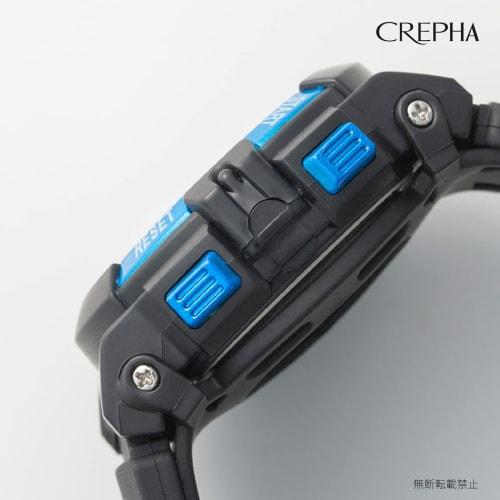 CREPHA Men's Digital Watch, Solar Powered, Rechargeable, Urethane Strap, Black, TE-D052-BL