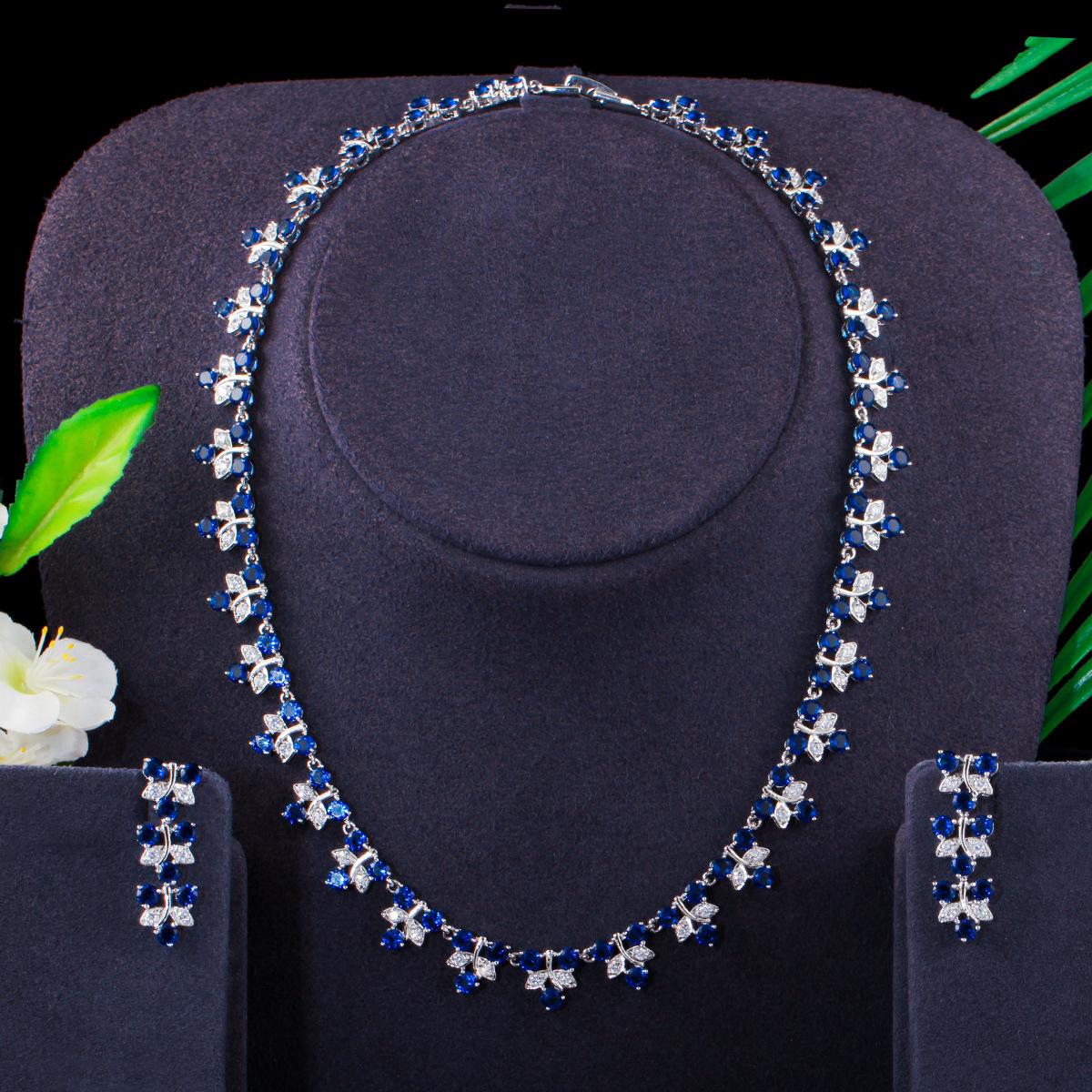 

Трендовое свадебное колье в форме листа циркония, платье с серьгами с темпераментом, набор из двух предметов синий