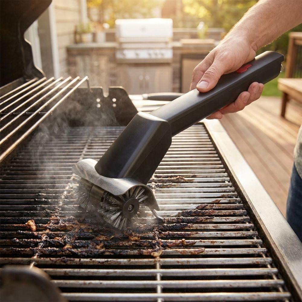 Stainless Steel Electric BBQ Cleaning Brush Double Wheel Rotating Barbecue Brush  Household
