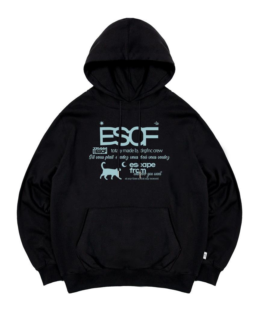 Escape From Sky Blue Kitty Crew Collection Print Hoodie Black M/3-Ply Terry (Basic)