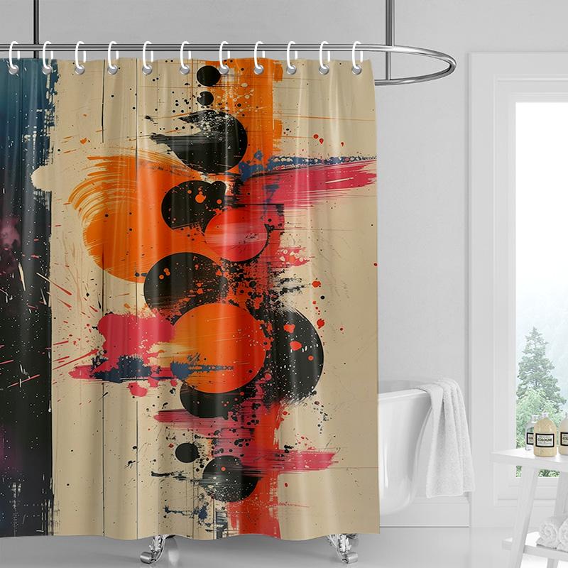 Graffiti Art Shower Curtain-Neon Splash Waterproof Bathroom Decoration with Handwritten Edge, Modern Bathtub Shower Curtain