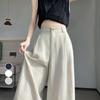 Women's Embroidered Ice Silk Cotton High-Waisted Wide-Leg Pants for Spring/Summer 2026