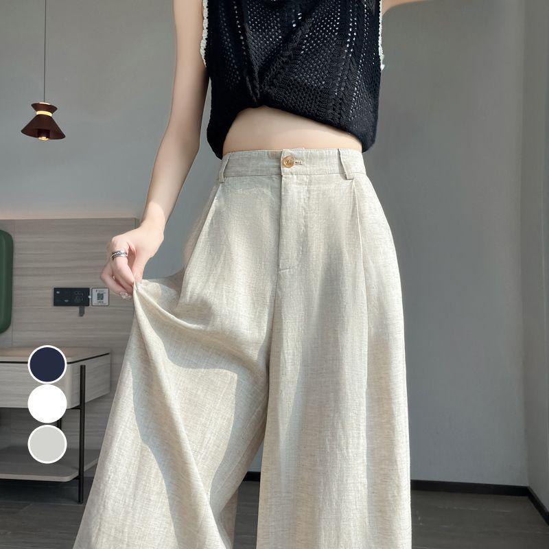 

Women s Embroidered Ice Silk Cotton High-Waisted Wide-Leg Pants for Spring/Summer 2026 Apricot Extended Version