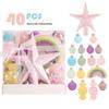 Macaron-Colored Christmas Tree Ornament Set: Painted Ball, Star, and Tree Topper Decorations