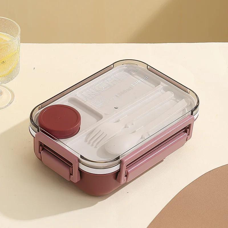 1300ML Lunch Box Plastic Portable Compartment Bento Box Microwave Students Office Food Container with Fork and Spoon Tableware