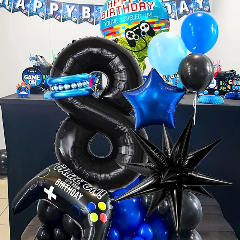 1set Video Game Theme Number Birthday Set Game Controller Balloons Black 1-15 Number Balloons Gamer Kids Birthday Party Decors