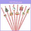 Theme Christmas Table Decor Disposable Paper Straws Set With Santa Claus Pattern