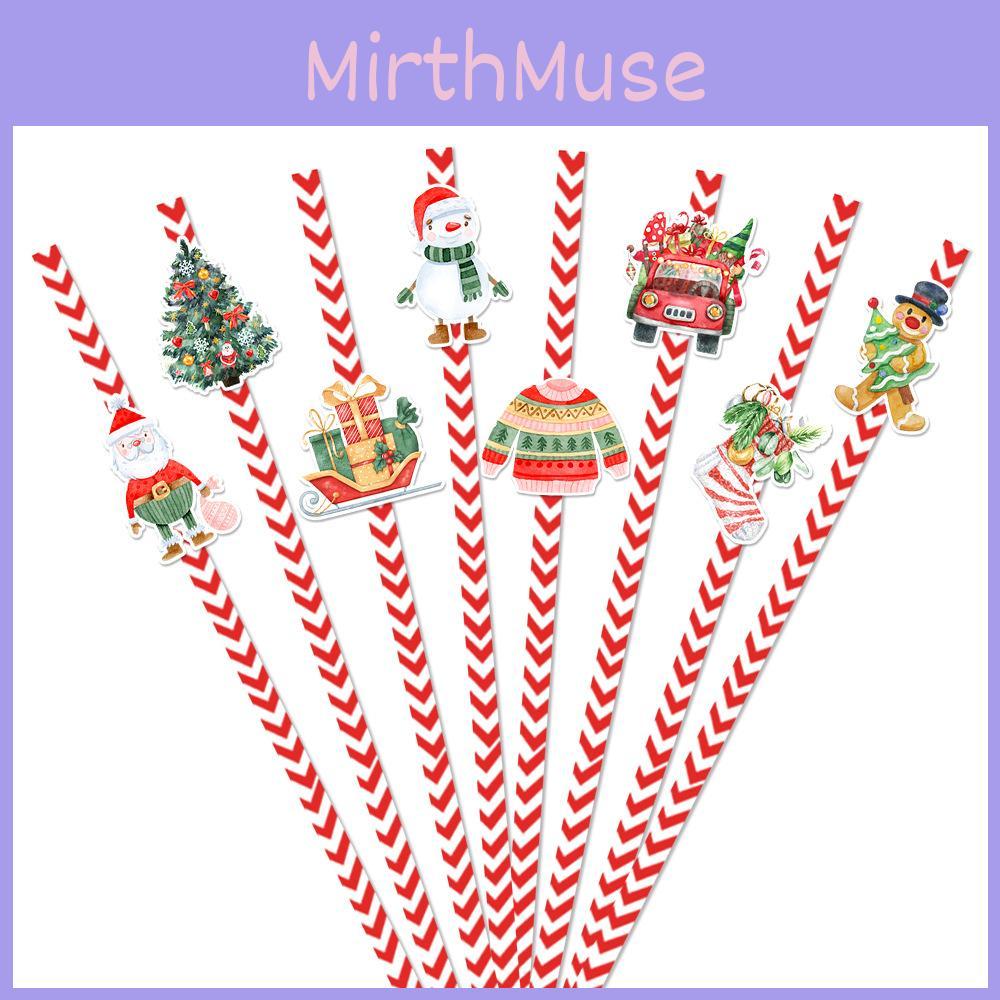 Theme Christmas Table Decor Disposable Paper Straws Set With Santa Claus Pattern