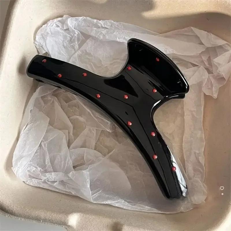 1pc Women Vintage Red Polka Dot Ribbon Bow Shark Clip Hairpin Hair Claw Crab Barrettes Elegant Headwear Hair Accessories Gift