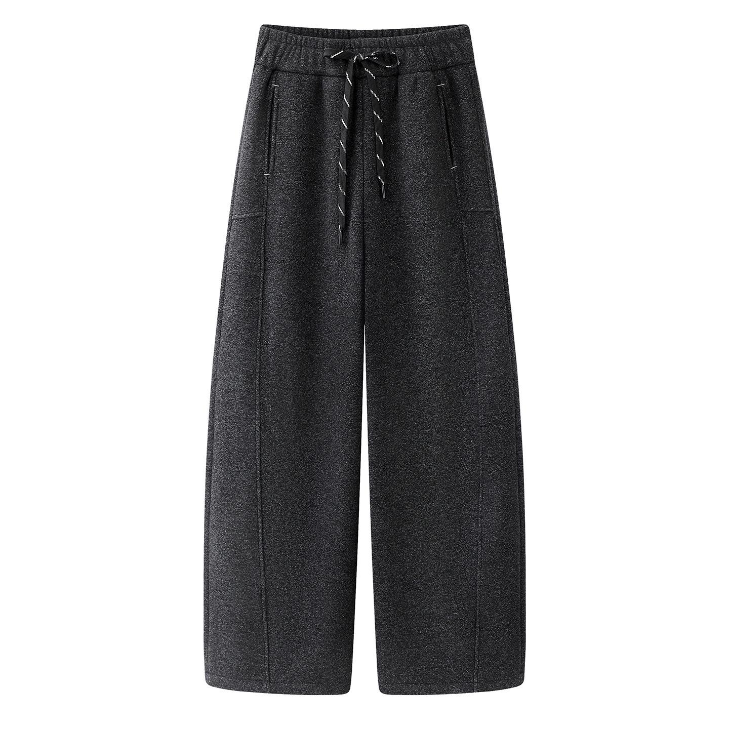 

2025 Winter Women s Cashmere-Blend Knit Drawstring Pants - Warm, Curved Leg, Versatile, with Plus Velvet Drape. Extra Large темно-серого