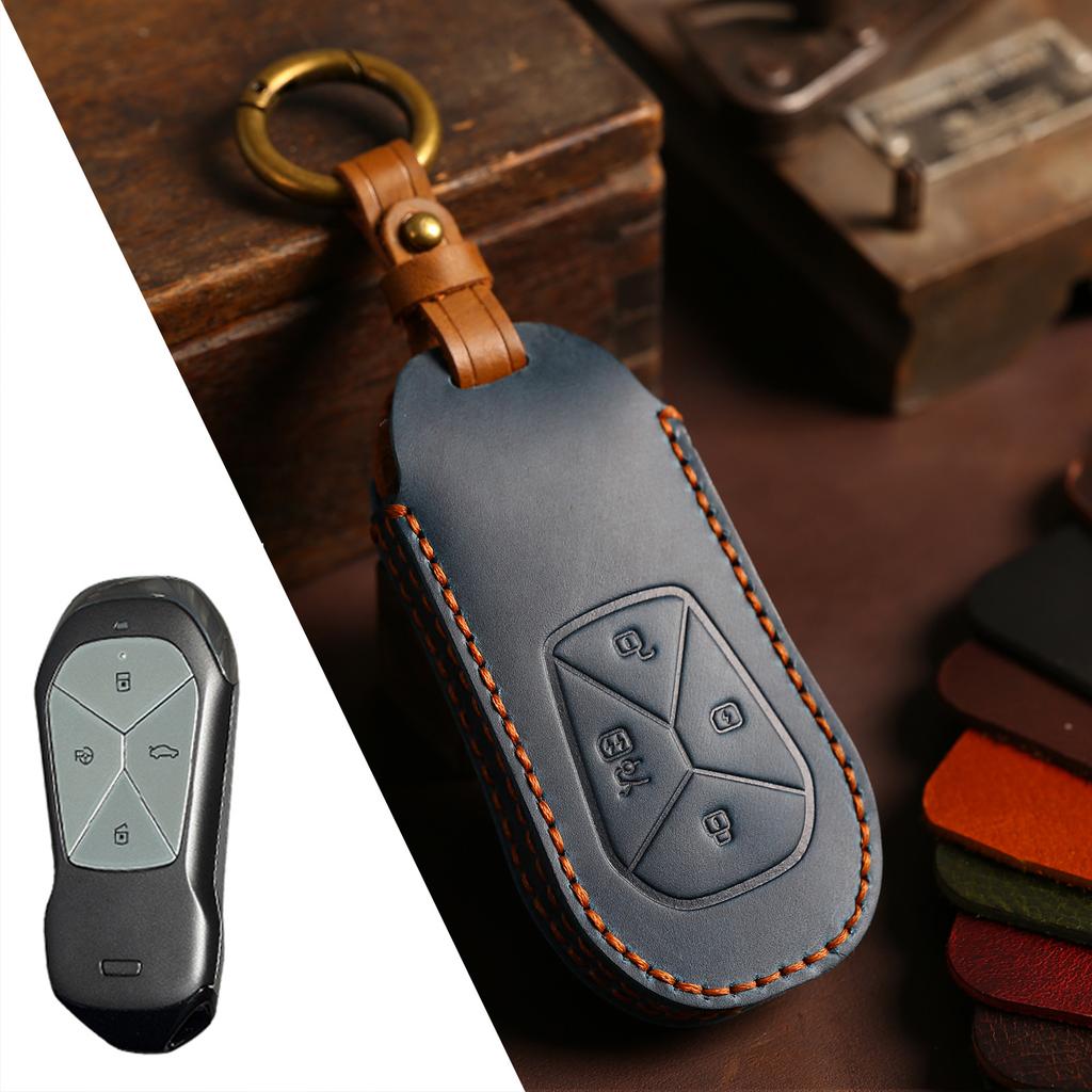 Car Modification Supplies Are Suitable for 20-21 Xiaopeng P5 Car Key Cover G3i Intelligent Remote Control Case, Genuine Leather Men