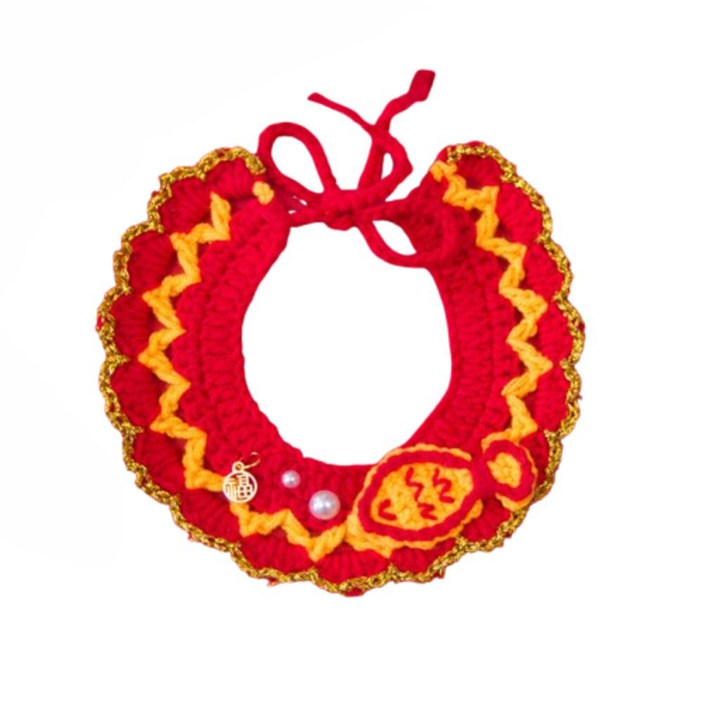 

Cartoon Cat Knitted Scarf Handmade New Year Dog Costume Puppy Collar Festive Decorations L-Style 2