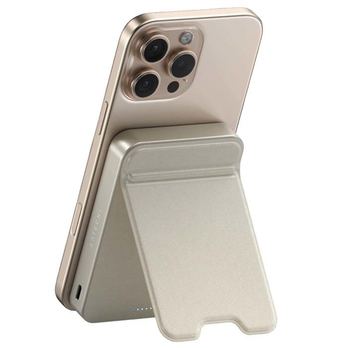 Magnetisches Externes Akku 5000mAh MagSafe & Qi2 mit integriertem Ständer Satechi Beige