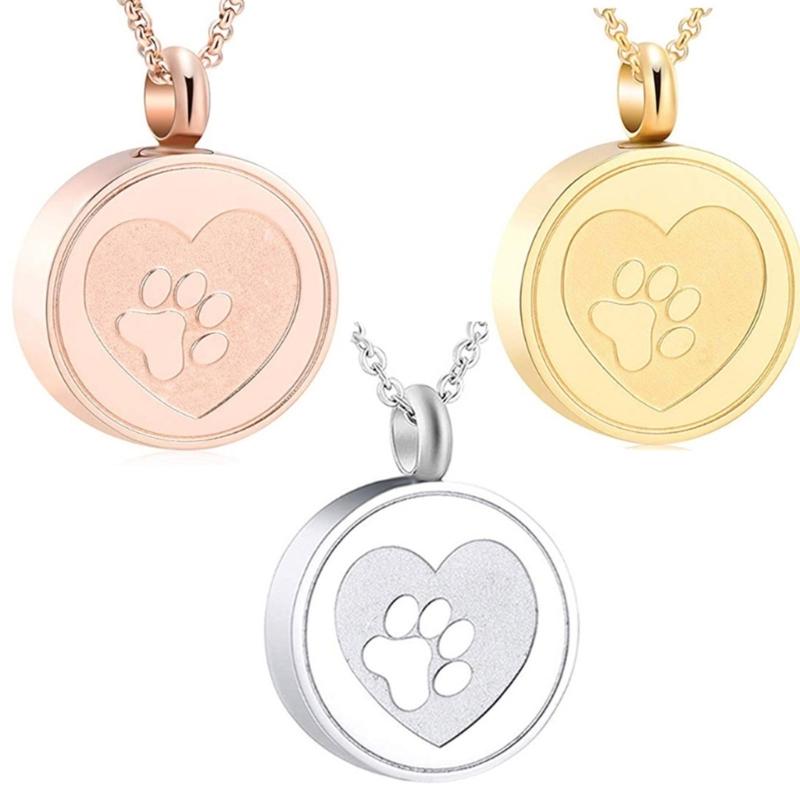 Stainless Steel Pet Paws Print Memorial Necklace Lockets With Cremation Ashes Furs Container For Pet Loss Remembrances