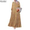 ZANZEA Women Floral Print Loose Casual Round Neck Long Sleeve Dress