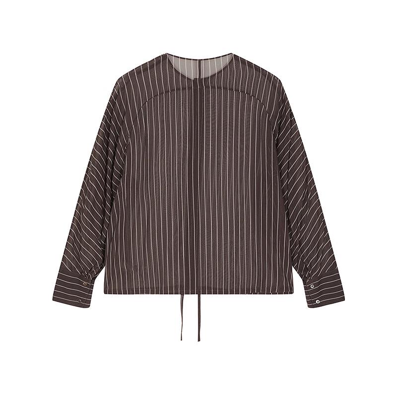 Less 2025 Summer Loose Fit Round Neck Silk Striped Shirt