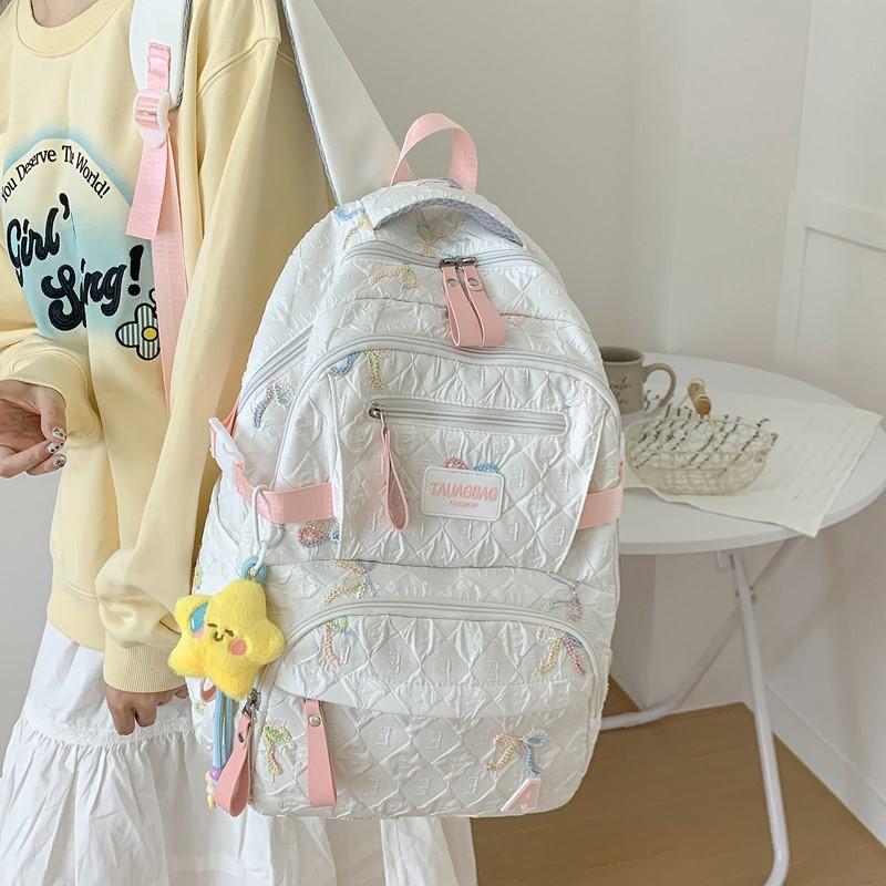 School bag new style, large capacity backpack for girls' middle and high school students, fresh and cute, casual versatile backpack for elementary
