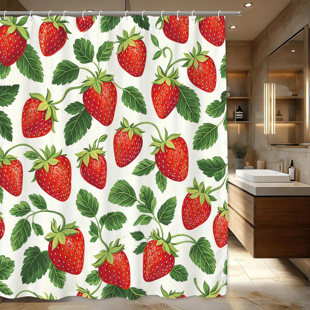 Cute Strawberry Pattern Polyester Shower Curtain - Lovely Bathroom Decor, Stylish Bath Linen For Home Guest Room & Apartment