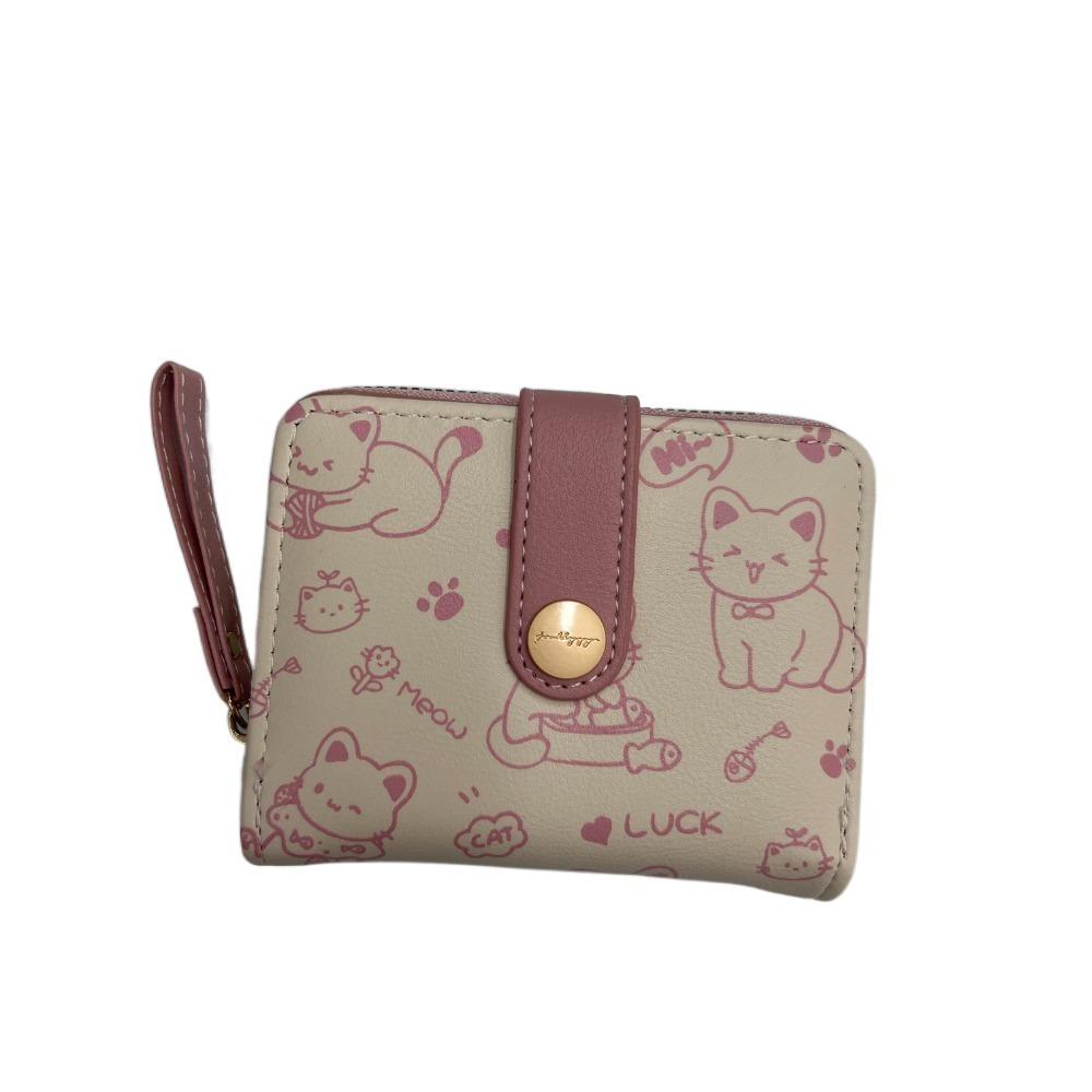 Waterproof Short Student Money Bag Pu Zipper Wallets Key Storage Cute Cat Girls Wallet  Student