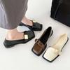 Fashion Square Toe Ladies Footwear Moccasins With Heel Shallow Beige Luxury Brand Lastest Low Price Popular Spring 39 Women's Flat Shoes