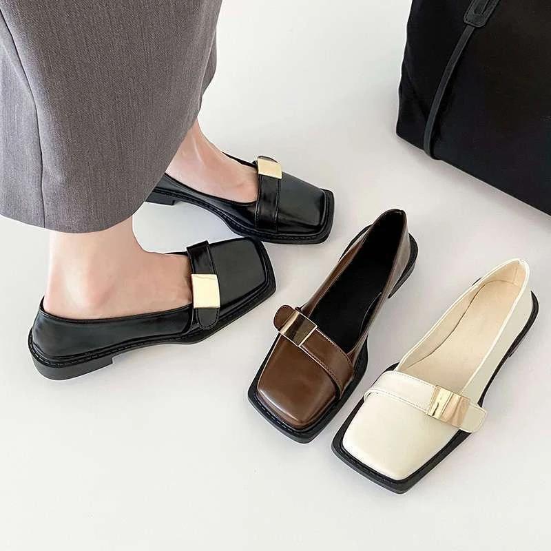 Fashion Square Toe Ladies Footwear Moccasins With Heel Shallow Beige Luxury Brand Lastest Low Price Popular Spring 39 Women's Flat Shoes