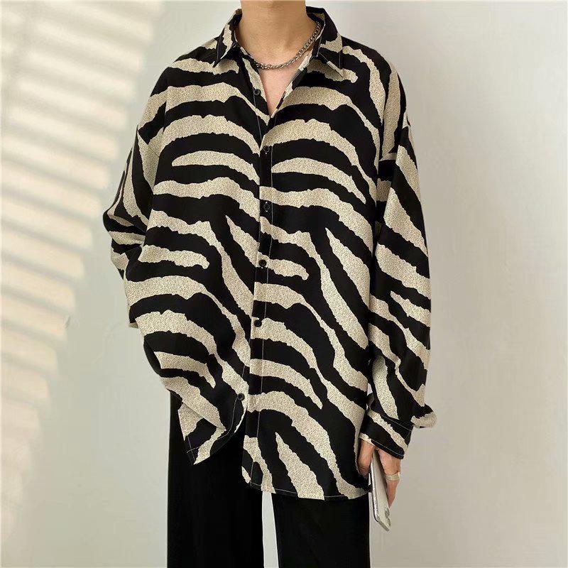 Men's Japanese-Style Full Print Long Sleeve Shirt - Casual, Trendy, Hong Kong-Style Cardigan for Spring/Autumn