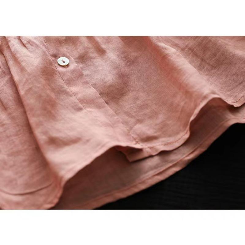 Summer Art Retro Fine Linen Top Women's Thin Cotton Linen Short Sleeved Shirt Blouses & Shirts