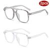 Protective Glasses 2pcs Fashion Double Bridge Square Glasses Frame Women Simple Style Glasses Flattop Anti Blue Light Eyeglasses