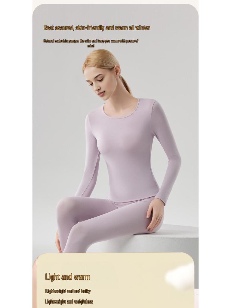 Women's Seamless Modal Thermal Underwear Set - Ultra-Thin, High Elasticity, Lightweight Warm German Velvet Base Layer for Autumn Winter.