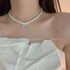 Pearl Bow Zircon Necklace Women's Summer Choker Temperament Accessories Niche Design Collarbone Chain Light Luxury Neck Chain