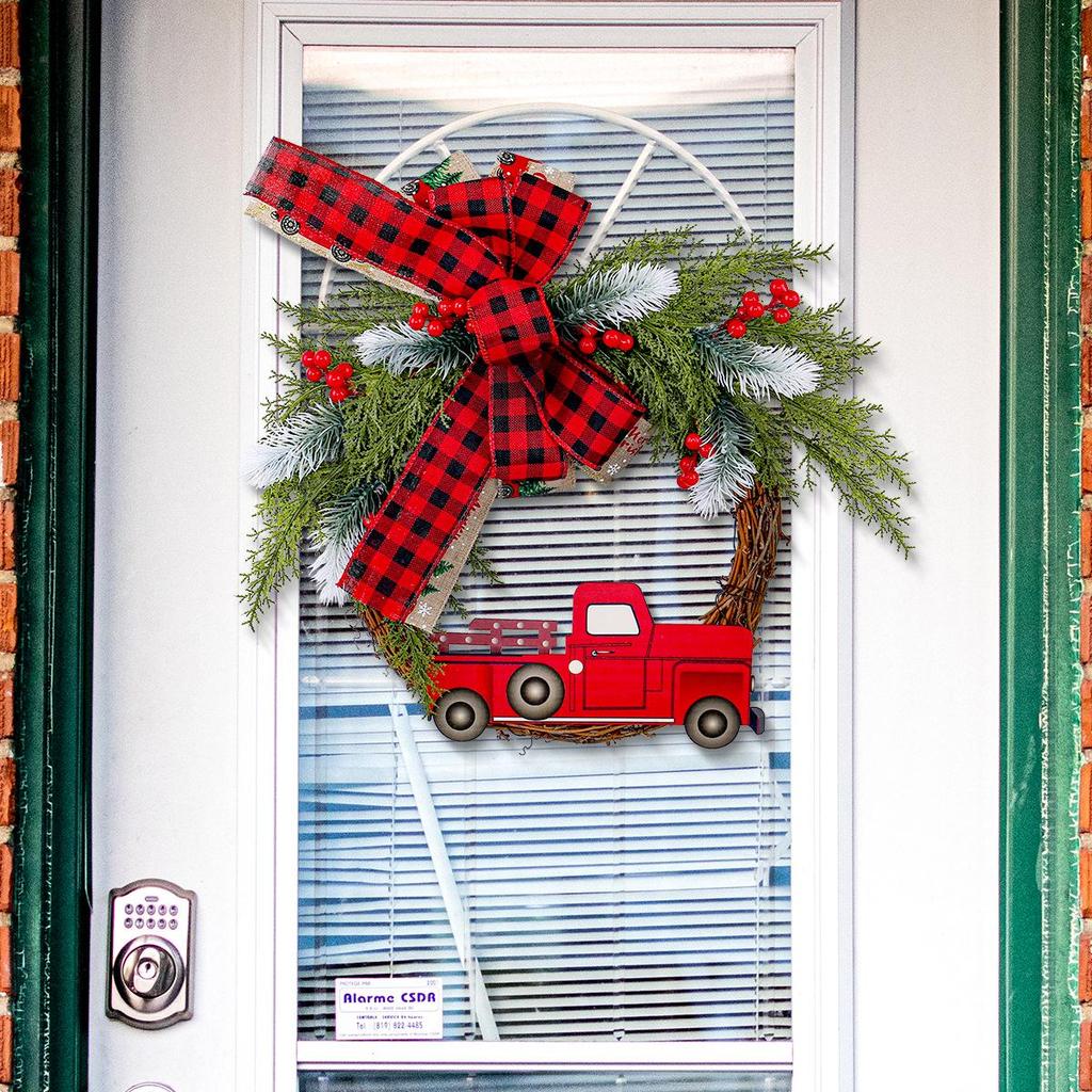Jingchen Red Truck Christmas Door Hanger - Farmhouse Wreath Decoration