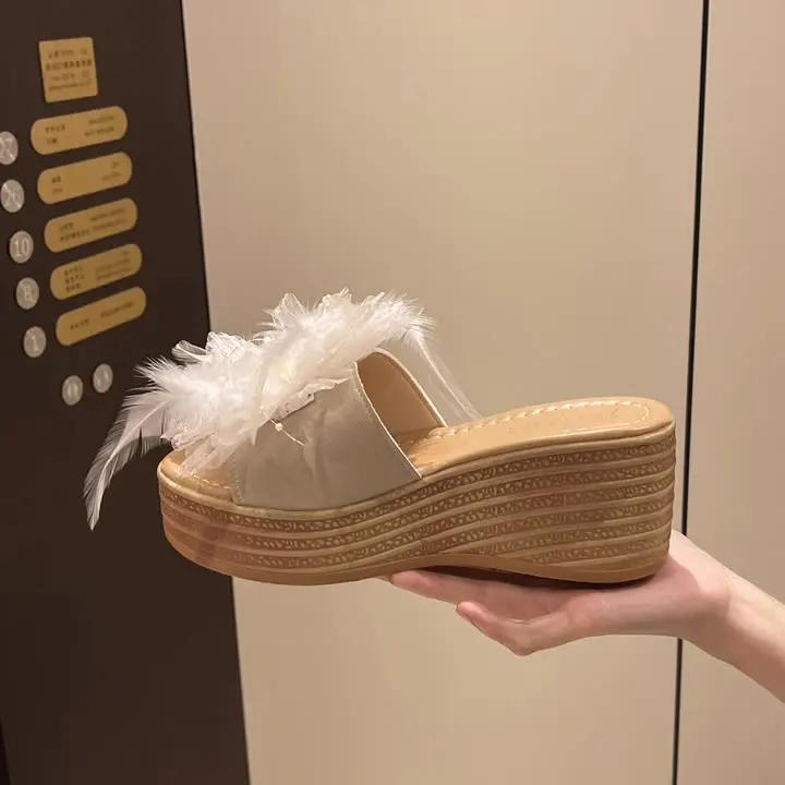 Fashion Shoes House Slippers Platform Slides Fashion Slipers Women Heeled Mules on A Wedge Low Summer Luxury 2025 High Rome Rubber