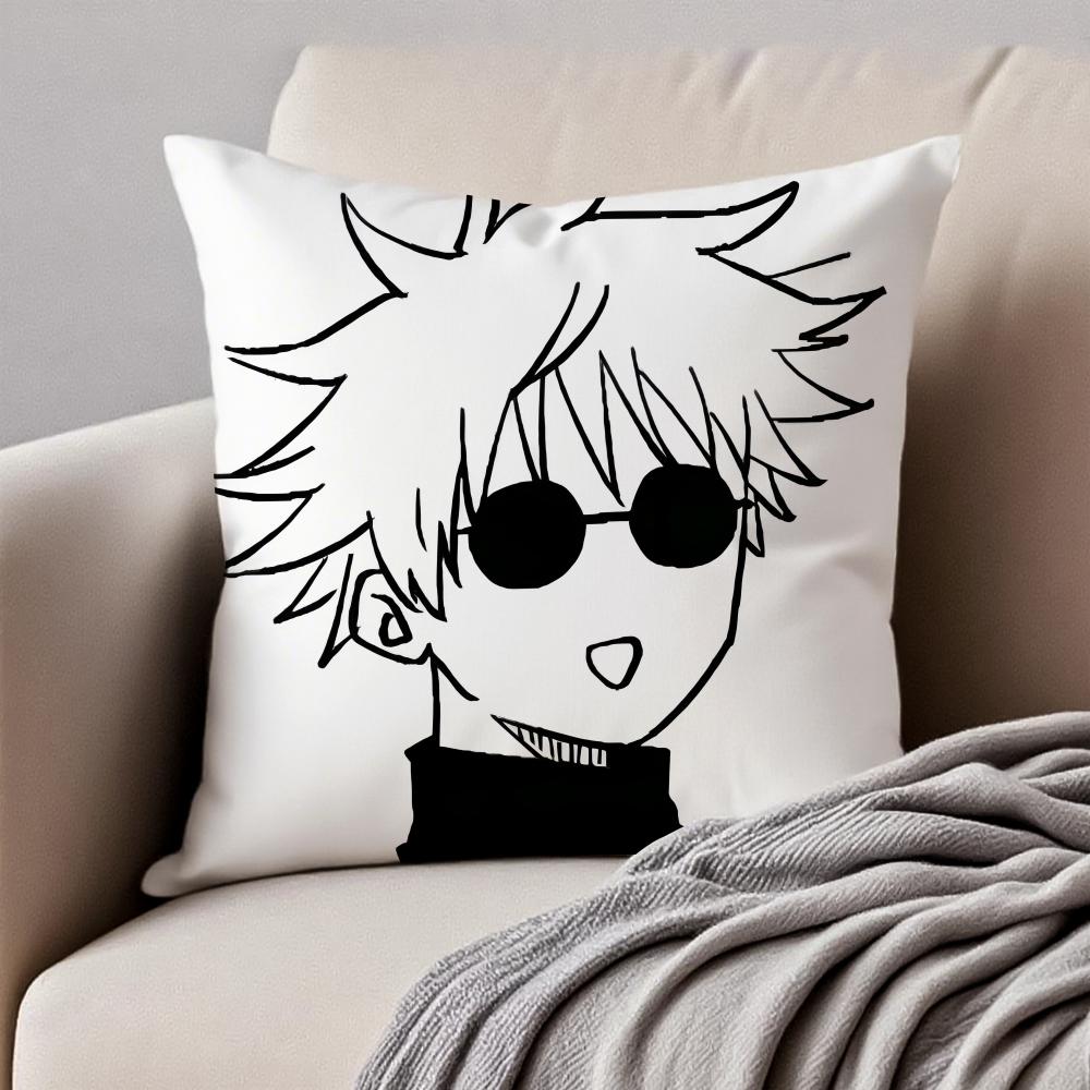 JJujutsu Kaisen GGojo Satoru Cushion Cover Pillowcase Antidustmite Invisible Zipper Short Plush Sofa Cushion